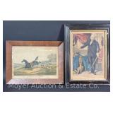 Framed Print of George Washington with Currier Print of Horse, 17"x13" and 12"x16"