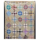 Vintage Patchwork Sampler Quilt, Hand Stitched, 64"x82"