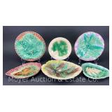 (6) Majolica Leaf Motif Plates, 7"-10"w