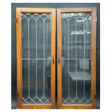 Pair of Leaded Glass Bookcase Doors, 44"x17" Each