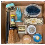Group of Compacts, Clothes Brush, Dresser Boxes, Etc.