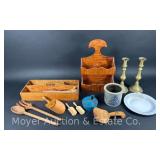 Group of Country Decorative, Brass Candlesticks, Etc.