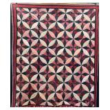 Kaleidoscope Style Quilt, Dated 1989, Hand Stitched, Pet Hair, 72"x88"