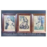 (3) Framed Antique Prints, Currier & Ives, Etc., 17"x13"