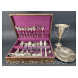 Group of Asst. Silver-plate Flatware in Chest with Silver-plate Basket and Plate