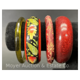 (4) Vintage Glass and Wood Bangle Bracelets