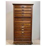 Wood File Cabinet, Single Piece, Missing 1 Drawer Pull, Antique, 29"x20"x56.5"h