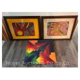 (3) Abstract Paintings, (2) Framed, One on Canvas, (2) Artist Signed,18”x22”w