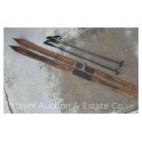 Wood Skis, with Poles, Antique, 76" Long