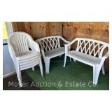(2) Poly Benches and (5) Chairs