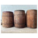 (3) Wood Nail Kegs, Antique, 17"-18"h