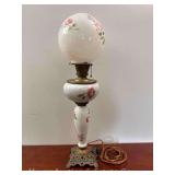Hand Painted Floral Banquet Lamp, Antique, 29"h
