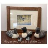 Don Li-Leger Print "Tranquil Evening-Common Loons", Artist Signed and 5 Painted Decoys