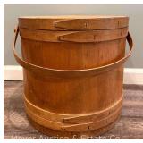 Wooden Firkin Sugar Bucket, with Lid & Handle, 14”h x 16”w