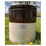 Six Gallon Stoneware Crock, Crown Mark, 13”wx14.5”h