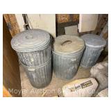 Group of Galvanized Trash Cans