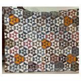 Triangle Hexagon Style Quilt, Staining on Back, Small Tear, 77"x62"