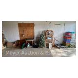 Contents of Garage Wall, Shelves, Christmas, Fishing Poles, Rolling Cart, Household, Etc.