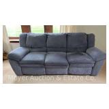 Grey/Blue Reclining Sofa, Both Ends Recline, Some Minor Staining/Pet Hair, 90"w