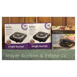 (2) New Rival Electric Burners and New Kitchen Living Sandwich Maker