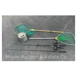 (3) Fishing Poles, Metal Minnow Pail, and 2 Nets