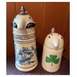 Schultz & Dooley Beer Steins, 7" and 11"h