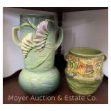 2 Roseville Vases: "Freesia" Pattern #126-10" and "Blackberry" Pattern, Unmarked, 6.25"h