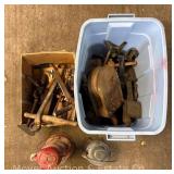 Group of Wood Block Pulleys, Lineman Spikes, Hand Drills, Lantern Parts, Etc.
