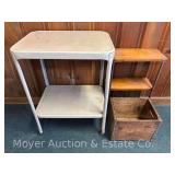2-Tier Rolling Metal Cart, Small Stand and Wood Crate