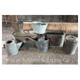 2 Copper Boilers, 2 Galvanzied Watering Cans, Washtub, Etc.