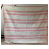 Pink Striped Quilt, Hand Stitched, Staining/Discoloration, 86"x72"