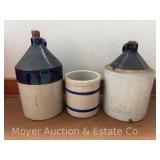 (2) 1 Gallon Stoneware Jugs, with Other Small Crock, 6"-12"h