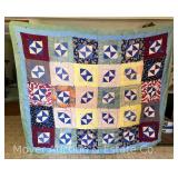 Triangle in Square Patchwork Quilt, See Photos for Condition and Loss, 79"x67"