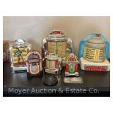 Group of Jukebox Cookie Jars, Salt and Pepper Shakers, Coin Banks, Etc., 5"-10"h