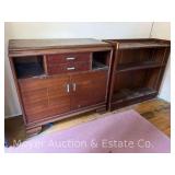 Wood Cabinet and Shelf, Veneer Loss on Both, 36"x16"x34" and 36"x12"x34"