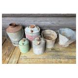 Group of Metal Oil Cans, Hopper, Etc.