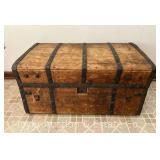 Metal Banded Wood Trunk, Antique, 28"x15"x14"h