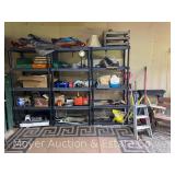 Contents of Garage Shelves, Gas Cans, Tools, Household, Etc.