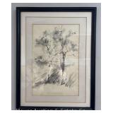 Watercolor of Trees, Artist Signed, Framed 25.5"x20"