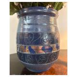 Studio Pottery Vase with Silver Inlay, 10"h