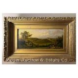 Landscape Oil Painting on Board, Antique, Gilt Frame, 21.5"x13"