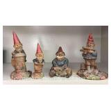 (4) Thomas F Clark Garden Gnome Figures, 4.5"-6.5"h