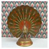 Vintage Brass Peacock Figure, Painted Detailing, 4.25"h