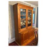 Step-back Country Cupboard, Glass Front Doors, One Piece, Antique, 49"x21.5"x78"h