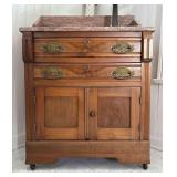 Washstand with Marble Top, Antique, 27”x15”x37”h Overall