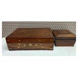 (2) Wood Boxes with Inlaid Lids, 6" and 12"w