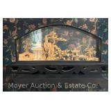 Intricate Hand-carved Wood Japanese Scene, in Display, 14"w Overall
