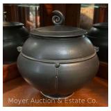 Art-Deco Style Studio Pottery Lidded Jar, Artist Signed, 9"h