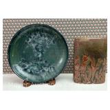 Studio Pottery Plate and Vase, 10.5"w and 8"h
