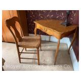 Desk, Single Drawer, Antique, with Wicker Seat Chair, 32"x24"x28"h